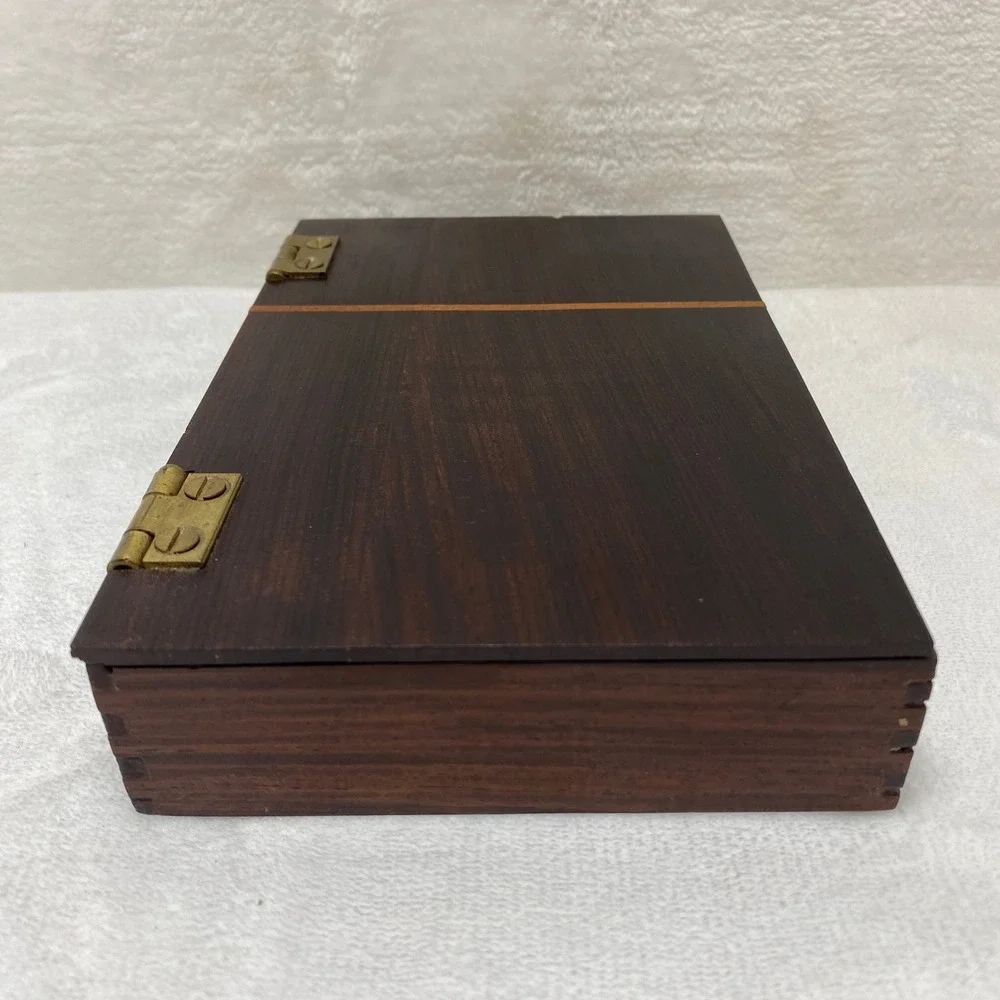 VTG Wooden‎ Compartment Trinket Box Jewelry Organizer Hinged Lid Decorative